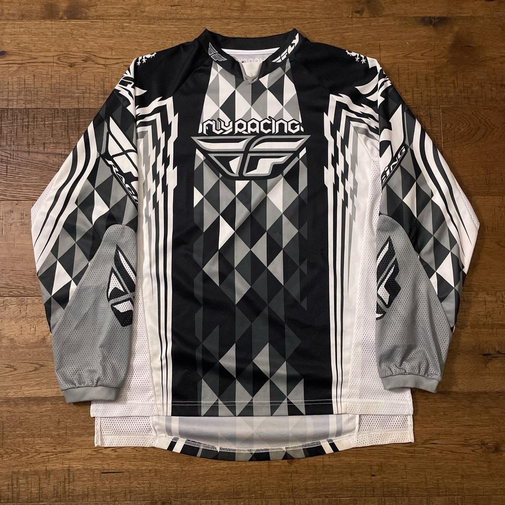 Fly Racing Kinetic Jersey Mens XL Black White Motocross Biker Long Sleeve Top